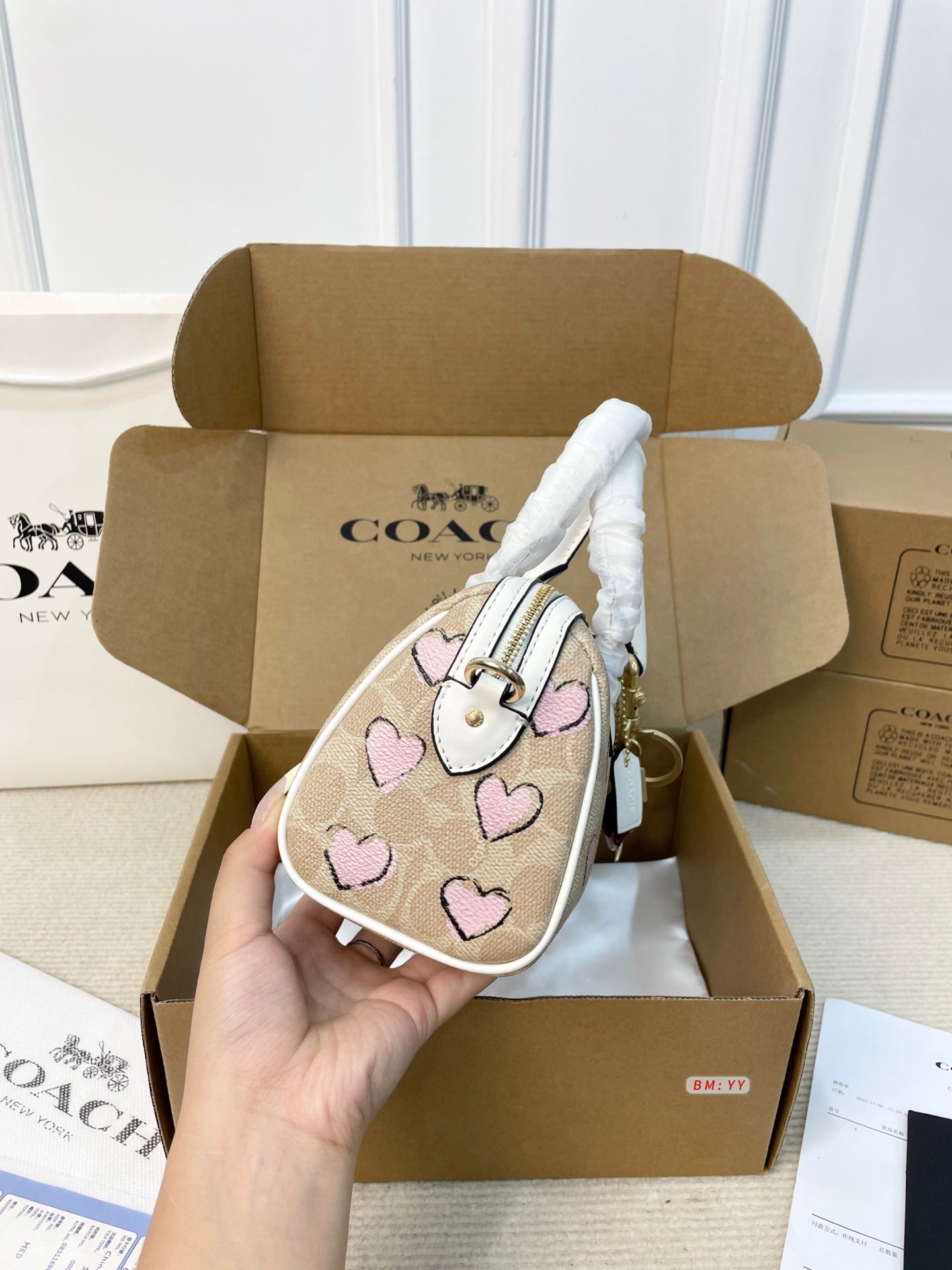 Mini Barrel Bag in Canvas with Pink Heart Print – Limited Edition