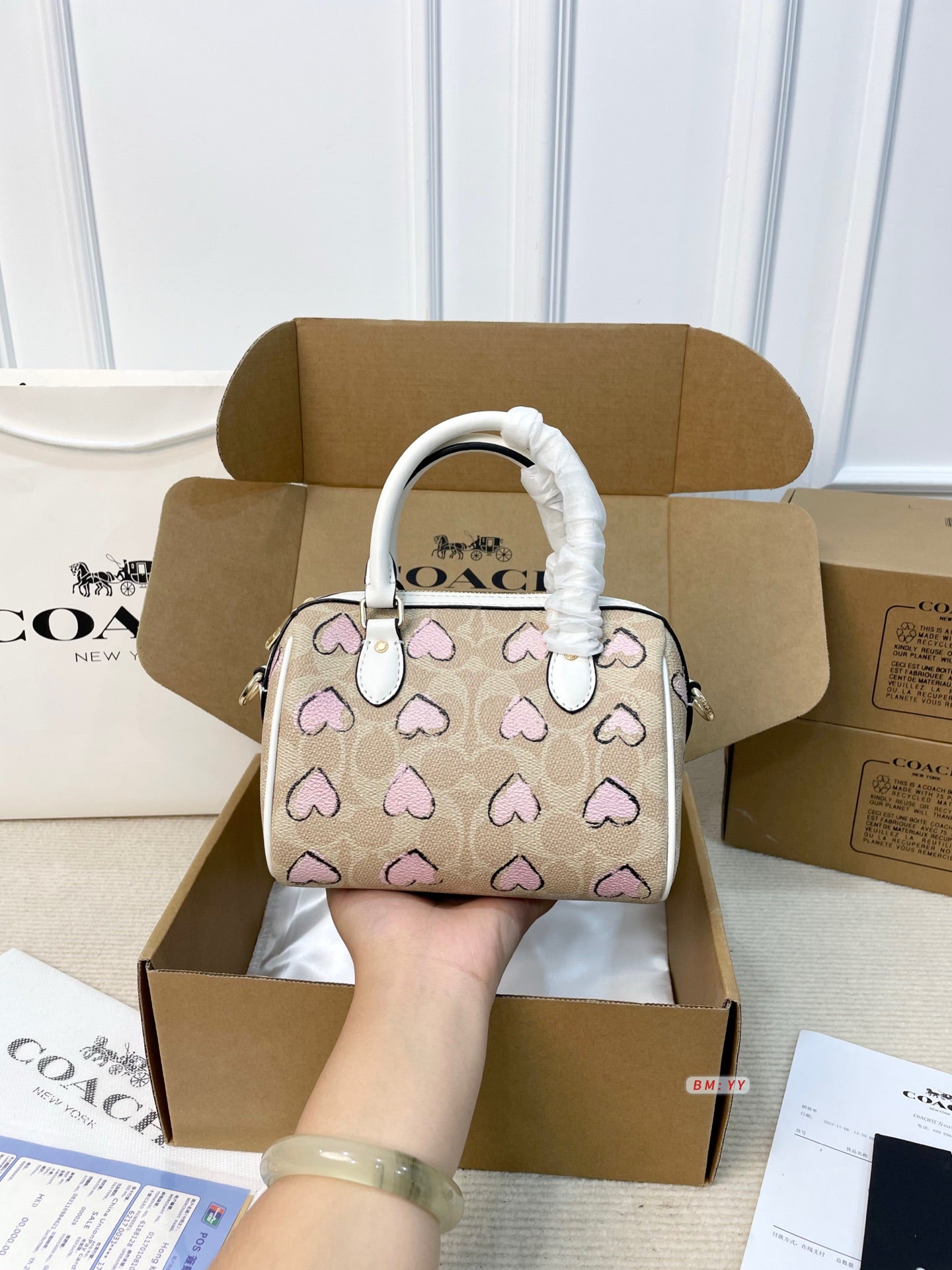 Mini Barrel Bag in Canvas with Pink Heart Print – Limited Edition