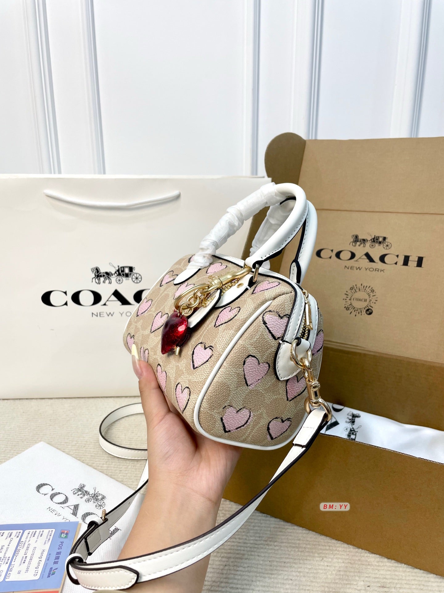 Mini Barrel Bag in Canvas with Pink Heart Print – Limited Edition