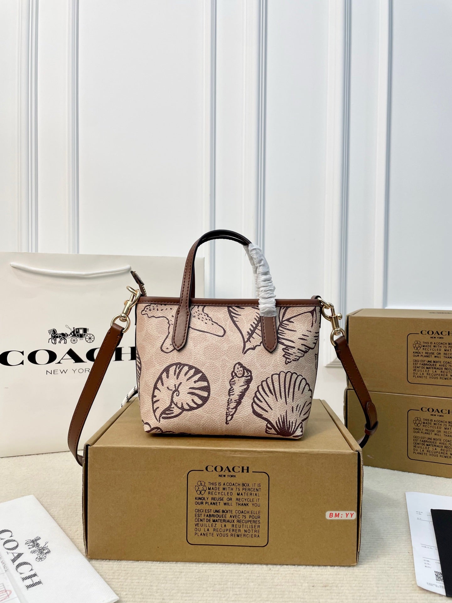 Mini Tote in Signature Canvas with Shell Print & Dog Charm