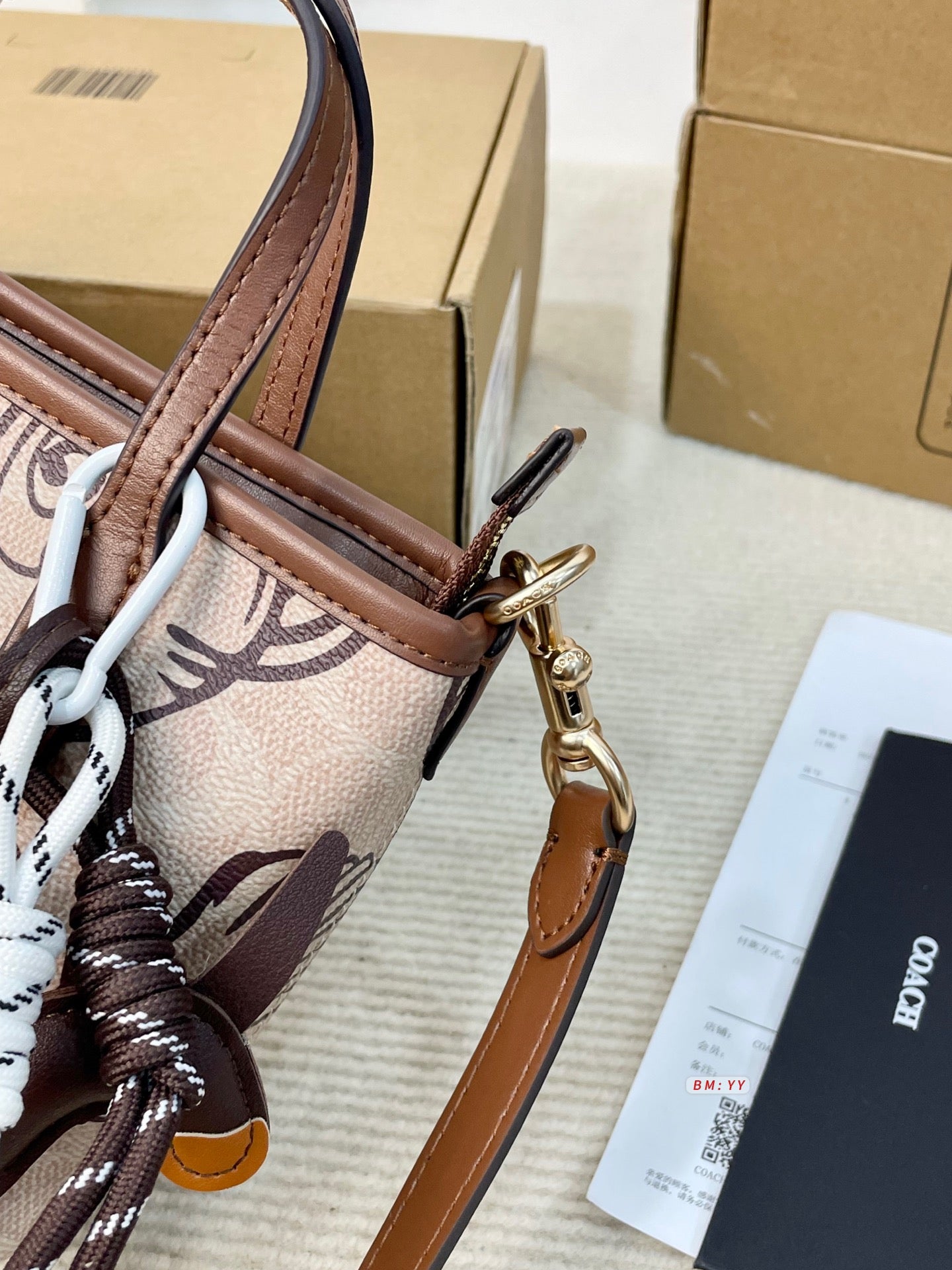 Mini Tote in Signature Canvas with Shell Print & Dog Charm