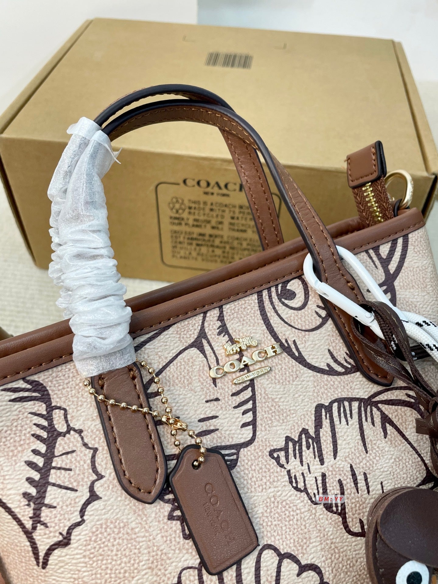 Mini Tote in Signature Canvas with Shell Print & Dog Charm