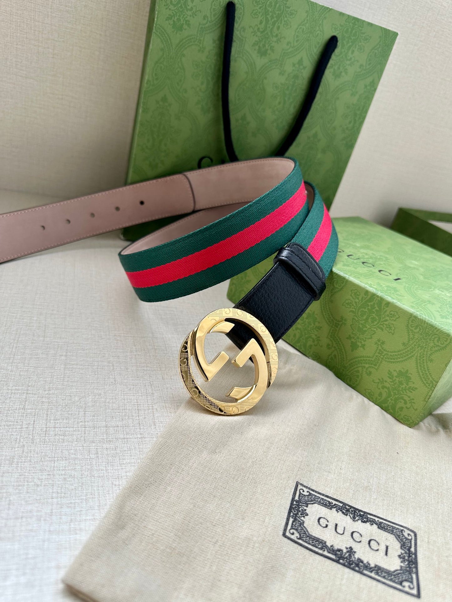 Green and Red Striped Belt Width 3.8cm
