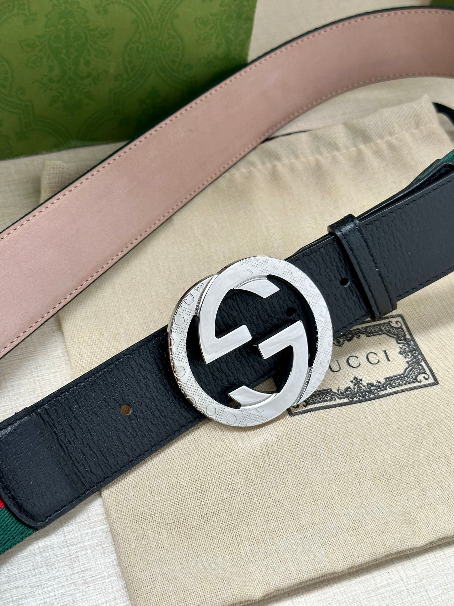 Green and Red Striped Belt Width 3.8cm