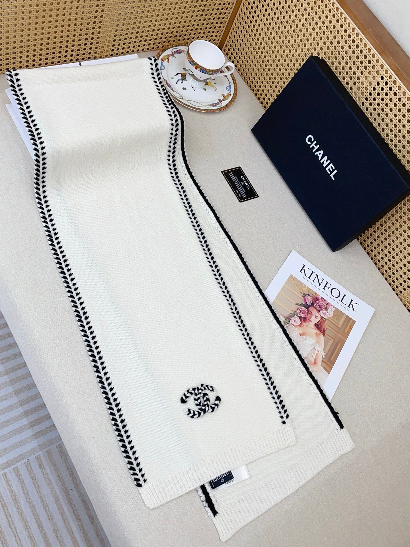 White Knit Wool & Cashmere Scarf