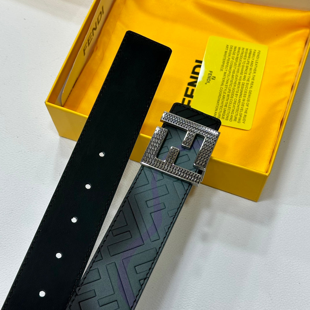 Gradient Monogram Leather Belt with Textured Buckle Width 4.0cm