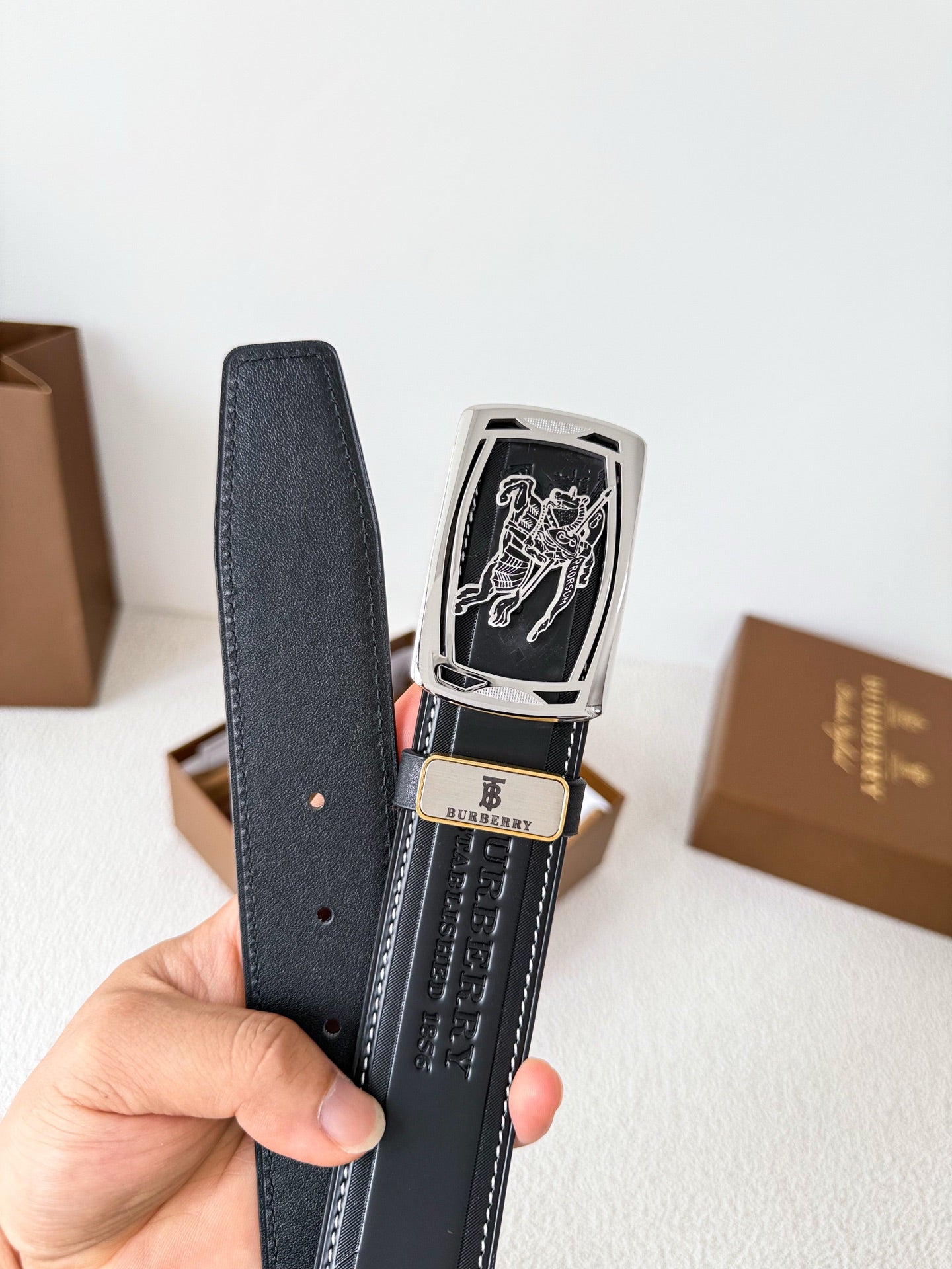Men’s Leather Belt with Silver Horse Embossed Buckle
