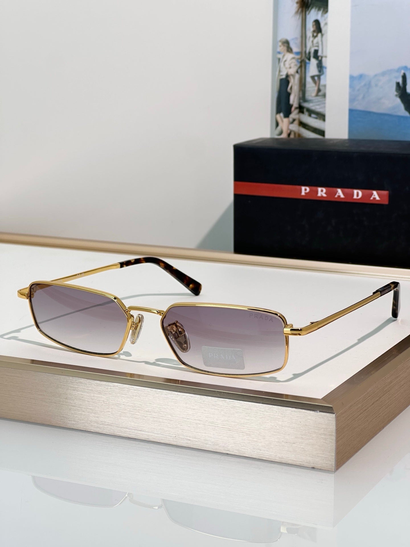 Gold Rim Rectangular Gradient Sunglasses