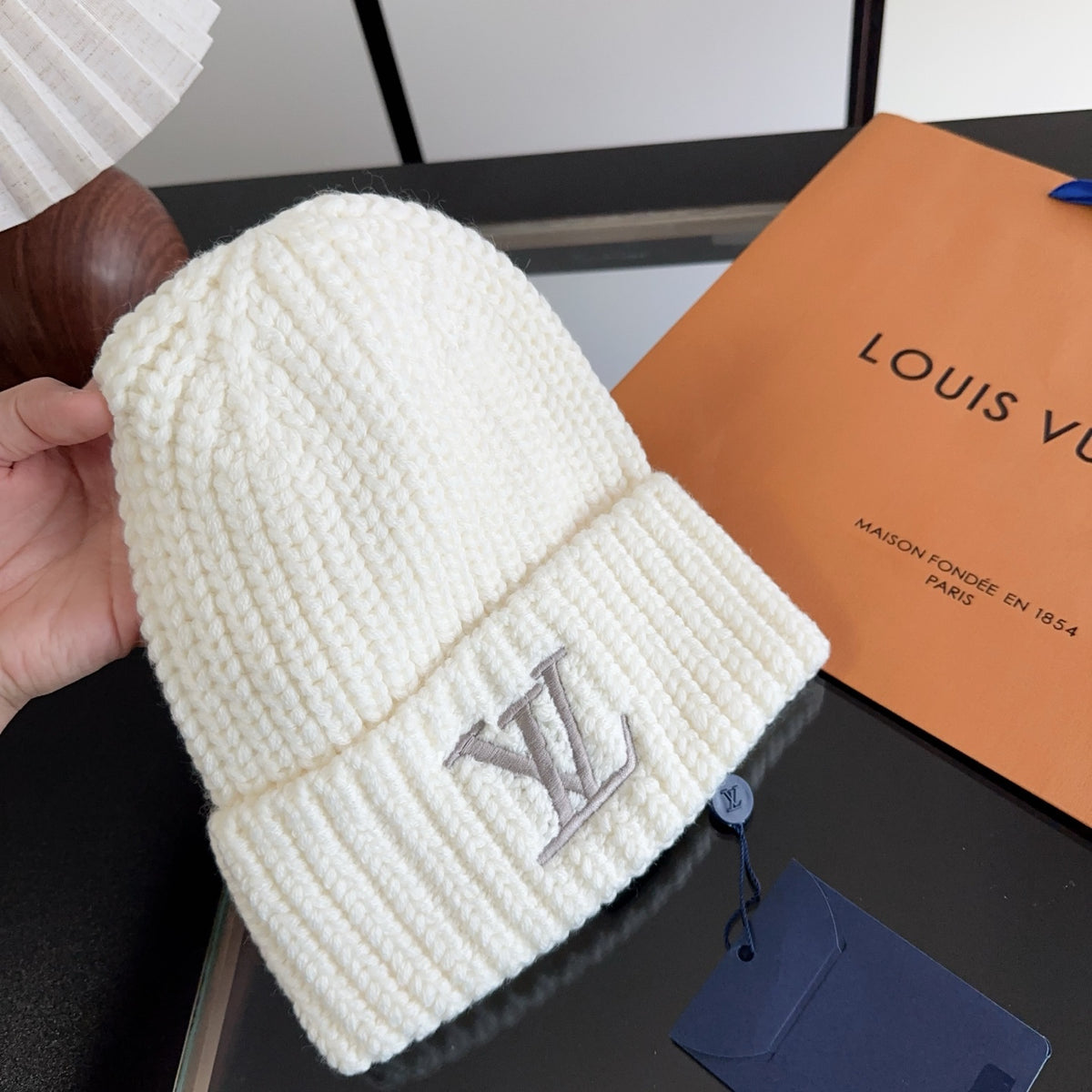 White Chunky Knit Beanie with Folded Cuff