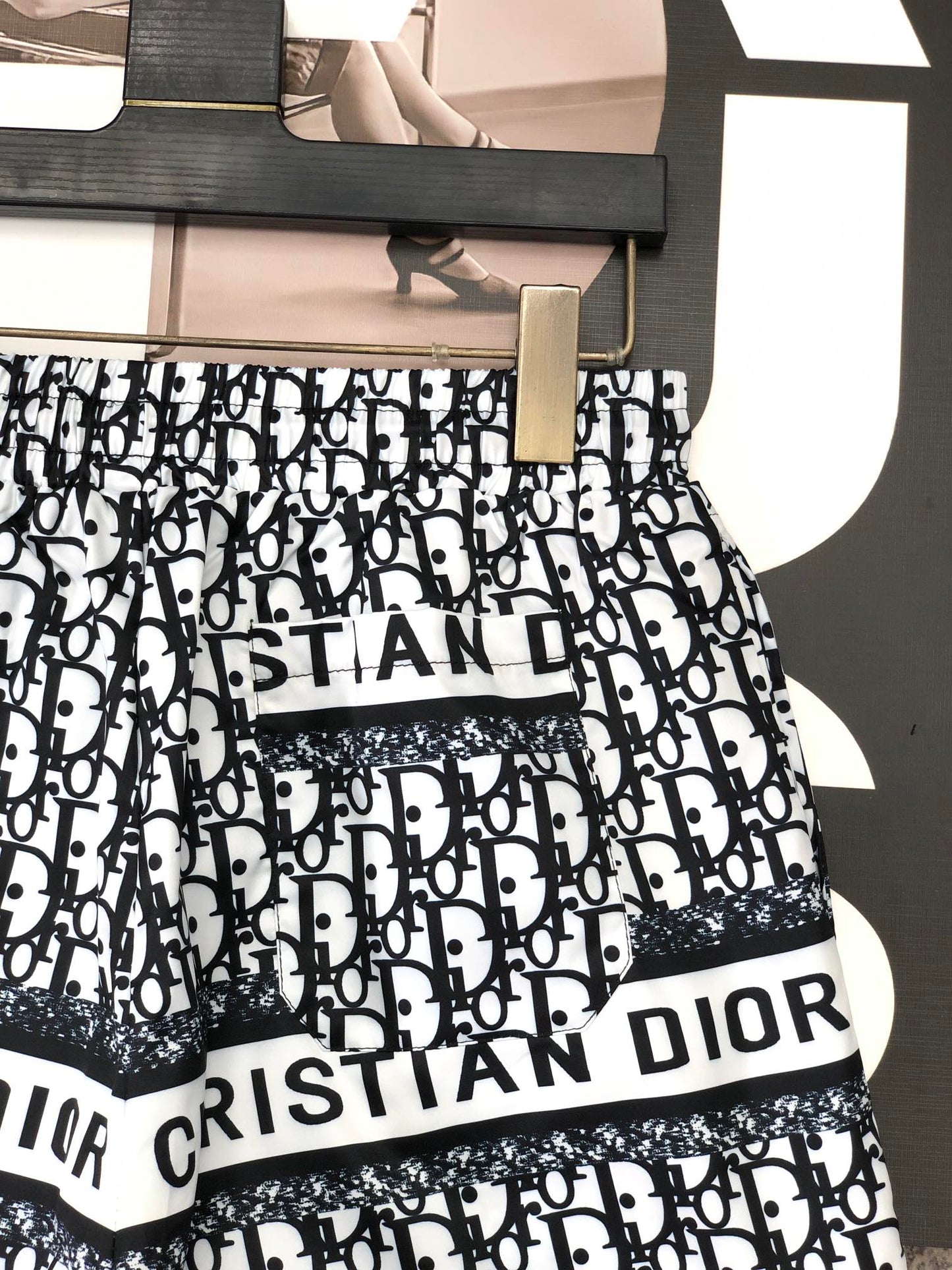 Men's Black and White Monogram Drawstring Shorts
