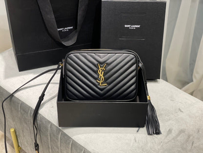 Quilted Leather Camera Bag with Gold-Tone Accents