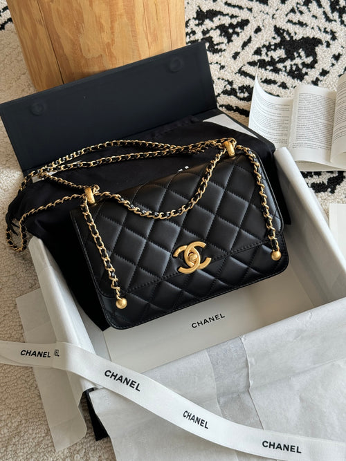 Classic Quilted Leather Handbag with Gold - Tone Hardware