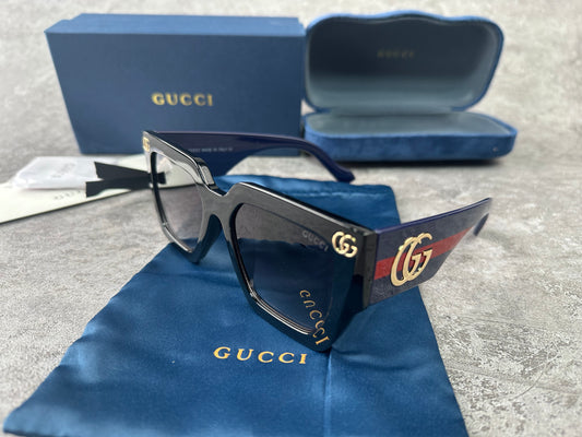 Oversized Square Sunglasses – Blue Gradient with Gold Logo