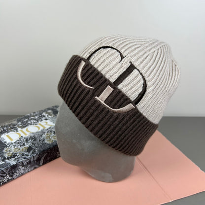 CD  Two-Tone Ribbed Knit Beanie Winter Headwear