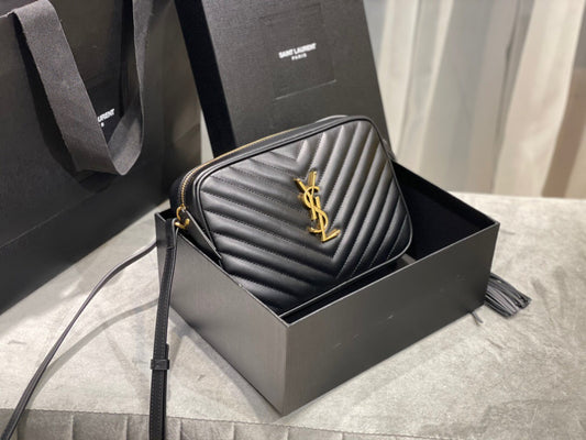 Quilted Leather Camera Bag with Gold-Tone Accents