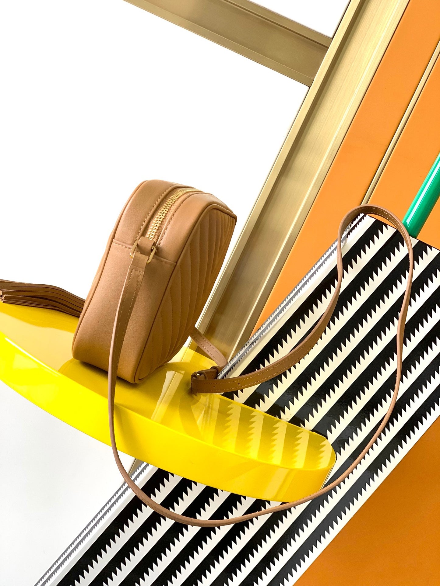 Lou Camera Bag in Tan Chevron Leather