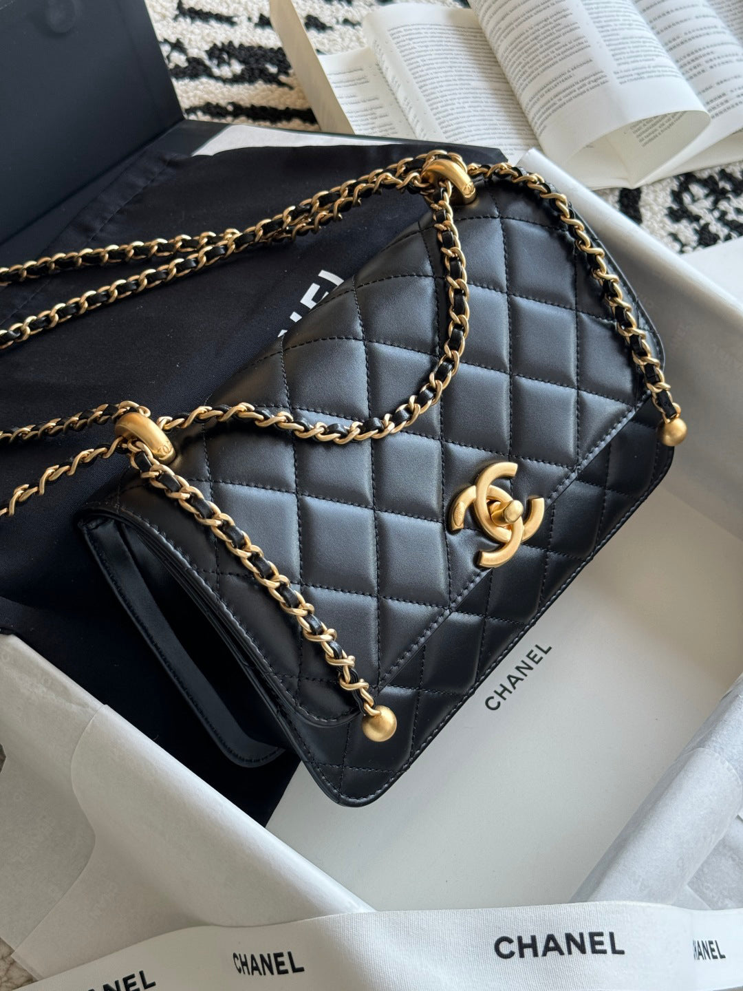 Classic Quilted Leather Handbag with Gold - Tone Hardware