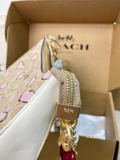 Heart Print Canvas Shoulder Bag 298079