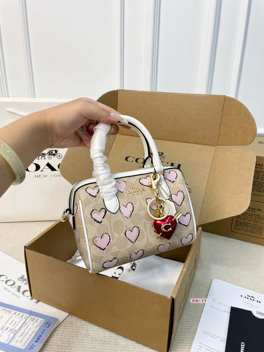 Mini Barrel Bag in Canvas with Pink Heart Print – Limited Edition