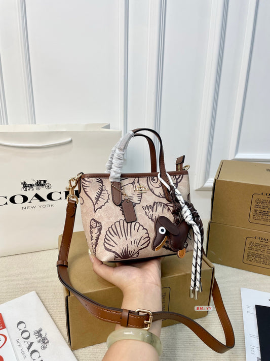 Mini Tote in Signature Canvas with Shell Print & Dog Charm