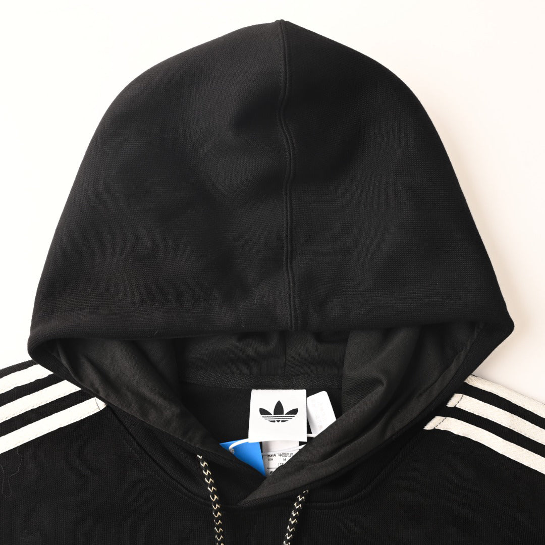 Statement Black Hoodie with Iconic Stripes