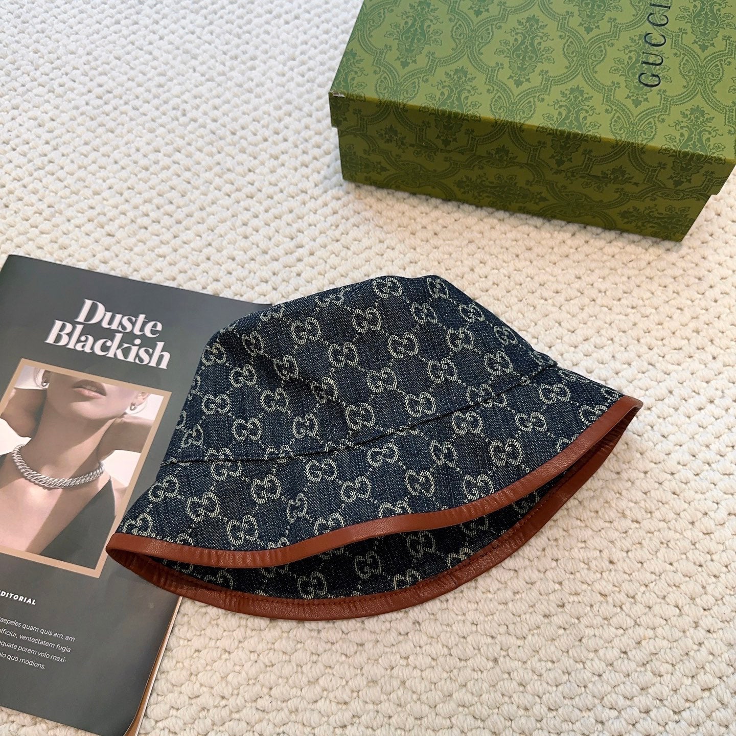 Elevated Monogram Bucket Hat with Leather Trim