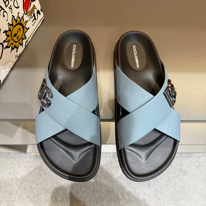 Elegant Cross-Strap Slide Sandals in Sky Blue