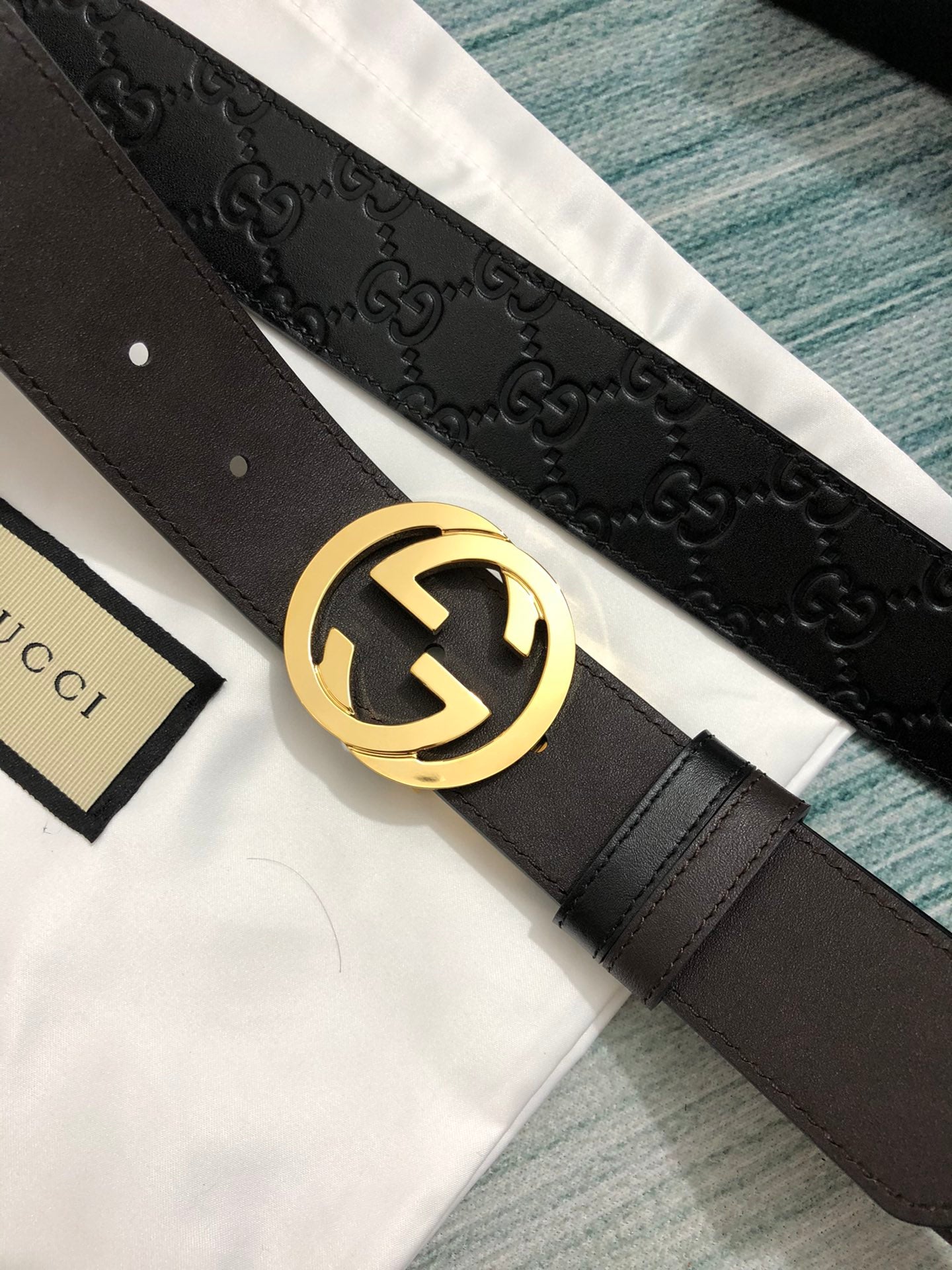 Sleek Black Leather Belt with Gold-Tone Buckle