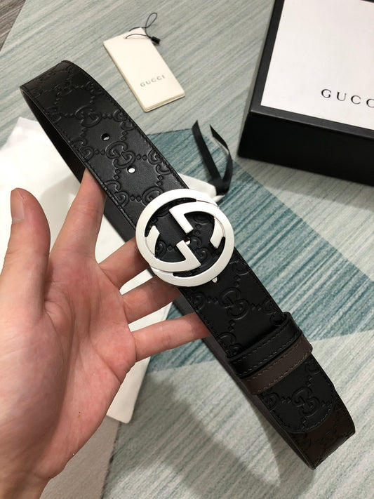 Sleek Black Leather Belt with Silver-Tone Buckle