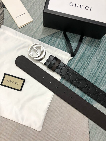 Sleek Black Leather Belt with Silver-Tone Buckle