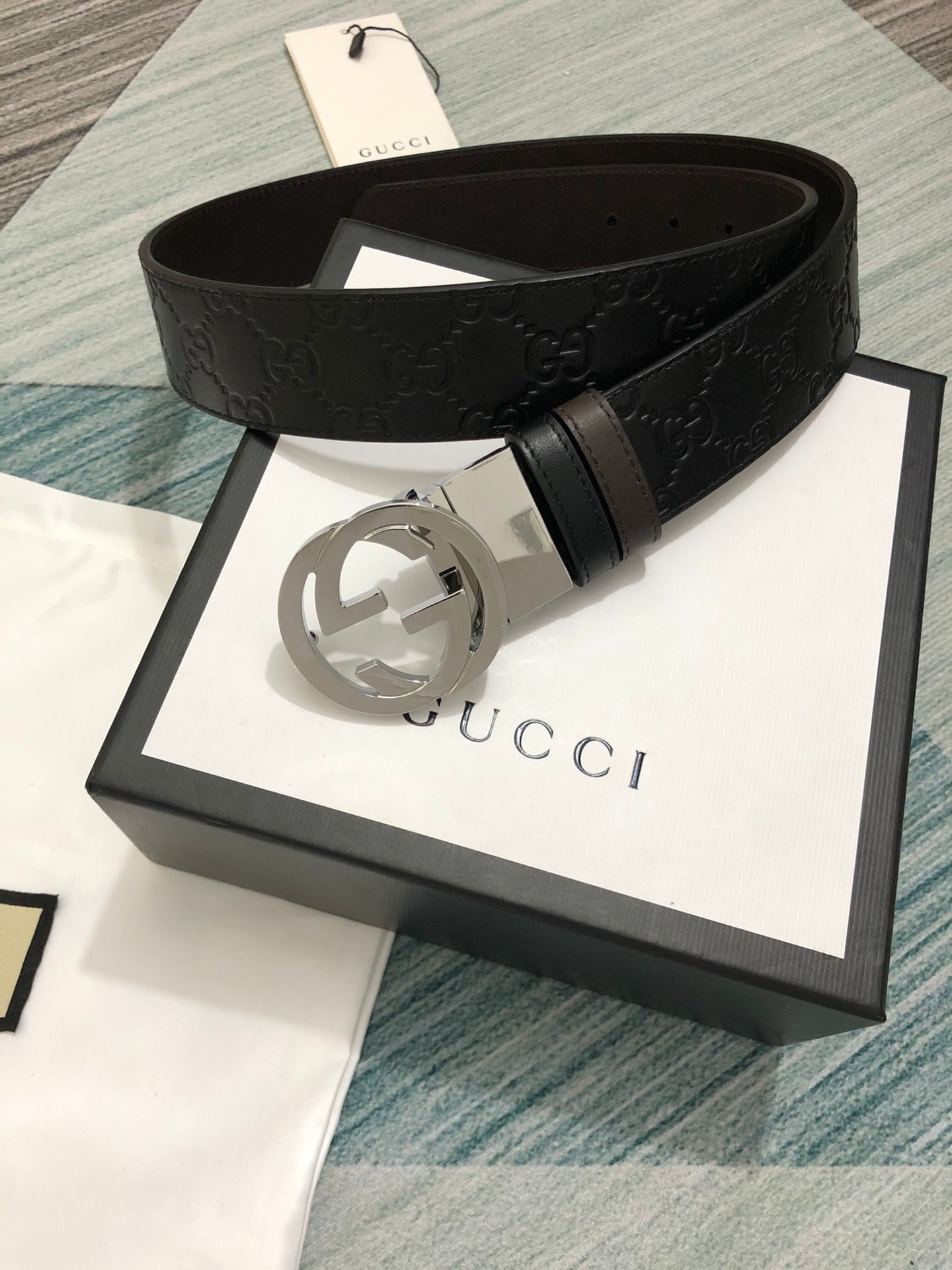 Sleek Black Leather Belt with Silver-Tone Buckle