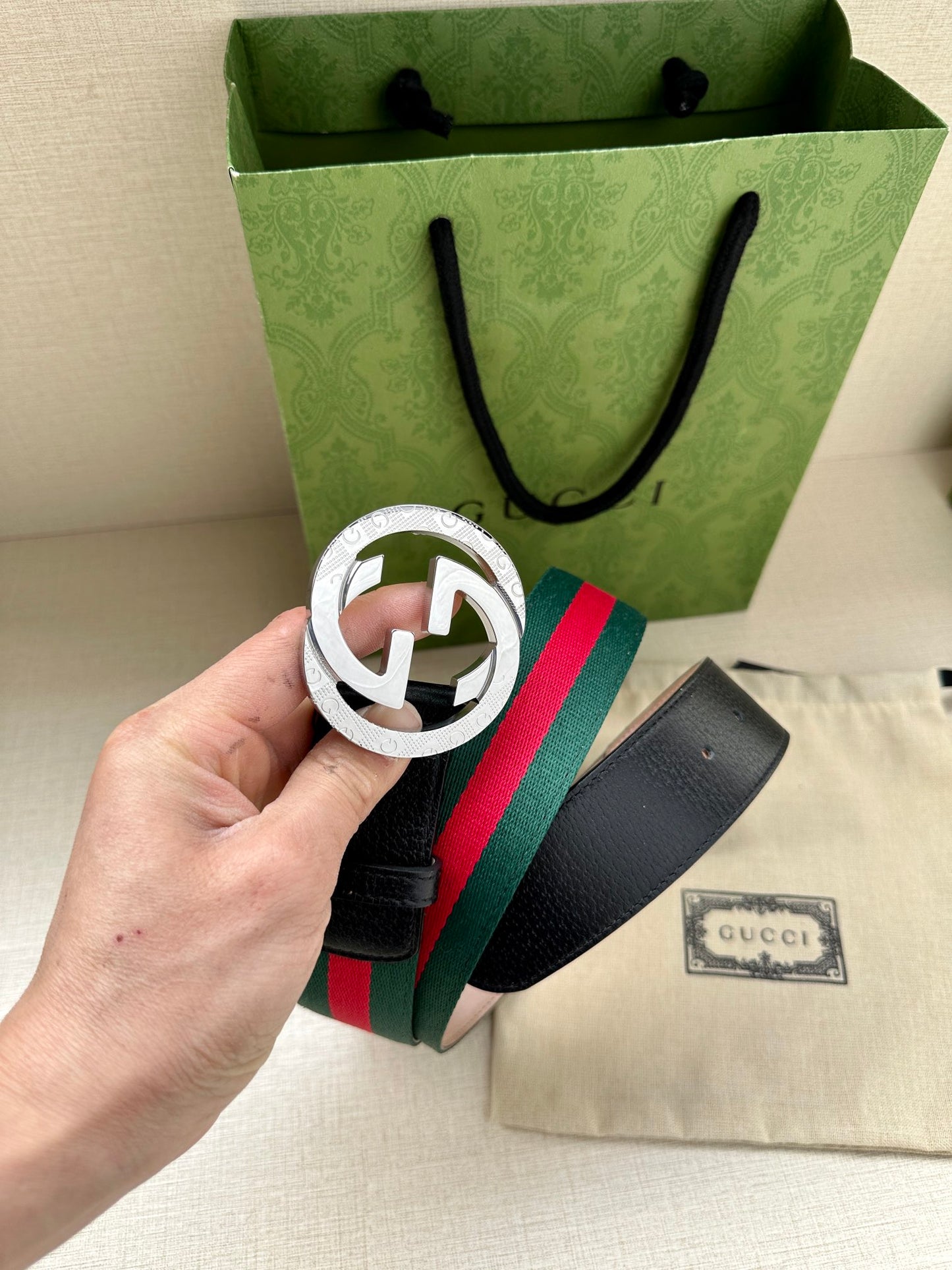 Green and Red Striped Belt Width 3.8cm