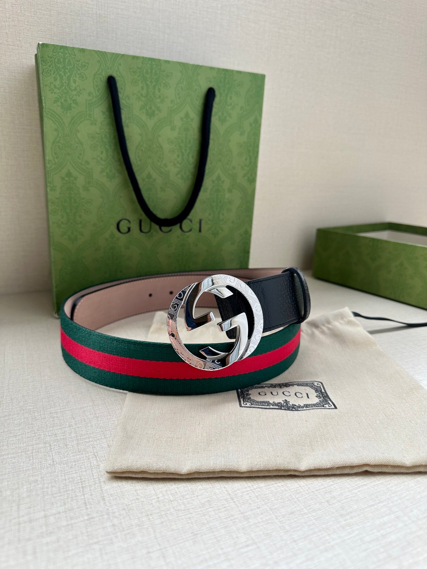 Green and Red Striped Belt Width 3.8cm