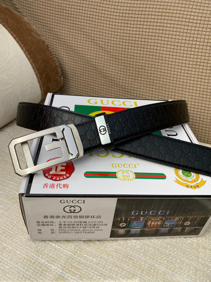 Black Leather Belt with Silver Buckle
