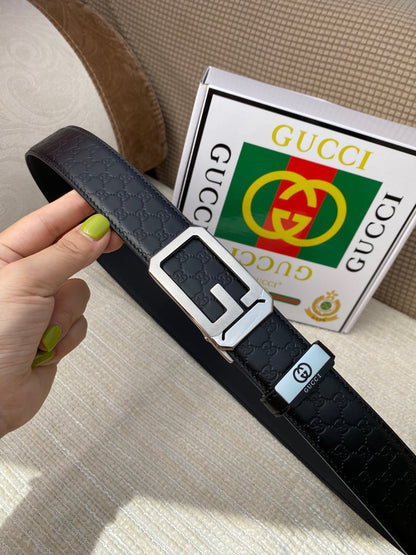 Black Leather Belt with Silver Buckle