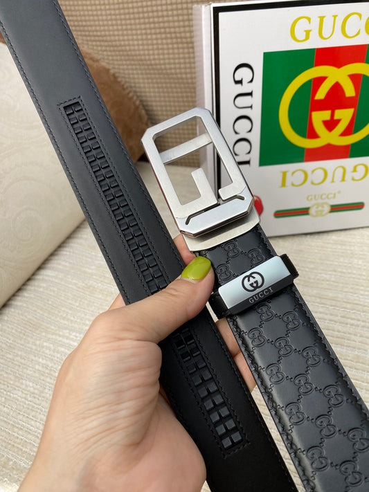 Black Leather Belt with Silver Buckle