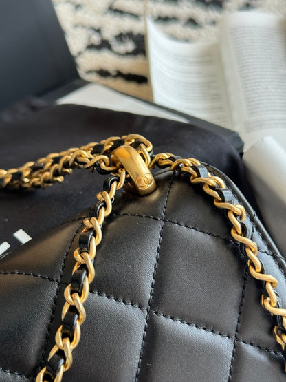 Classic Quilted Leather Handbag with Gold - Tone Hardware
