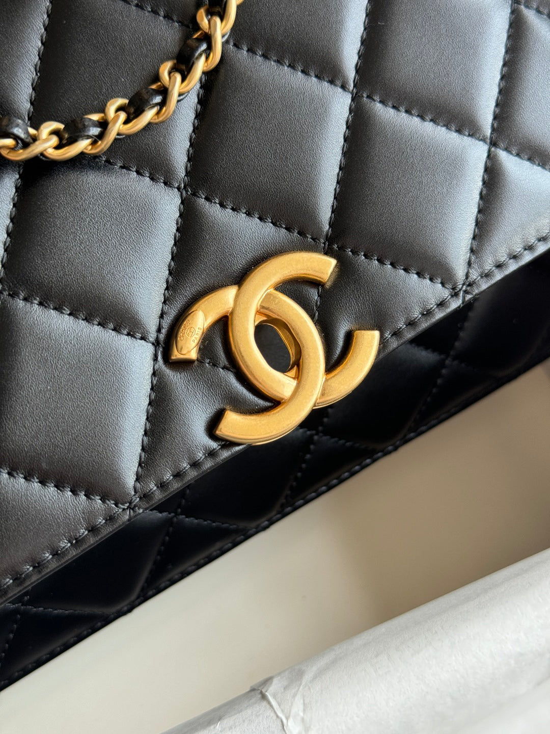 Classic Quilted Leather Handbag with Gold - Tone Hardware