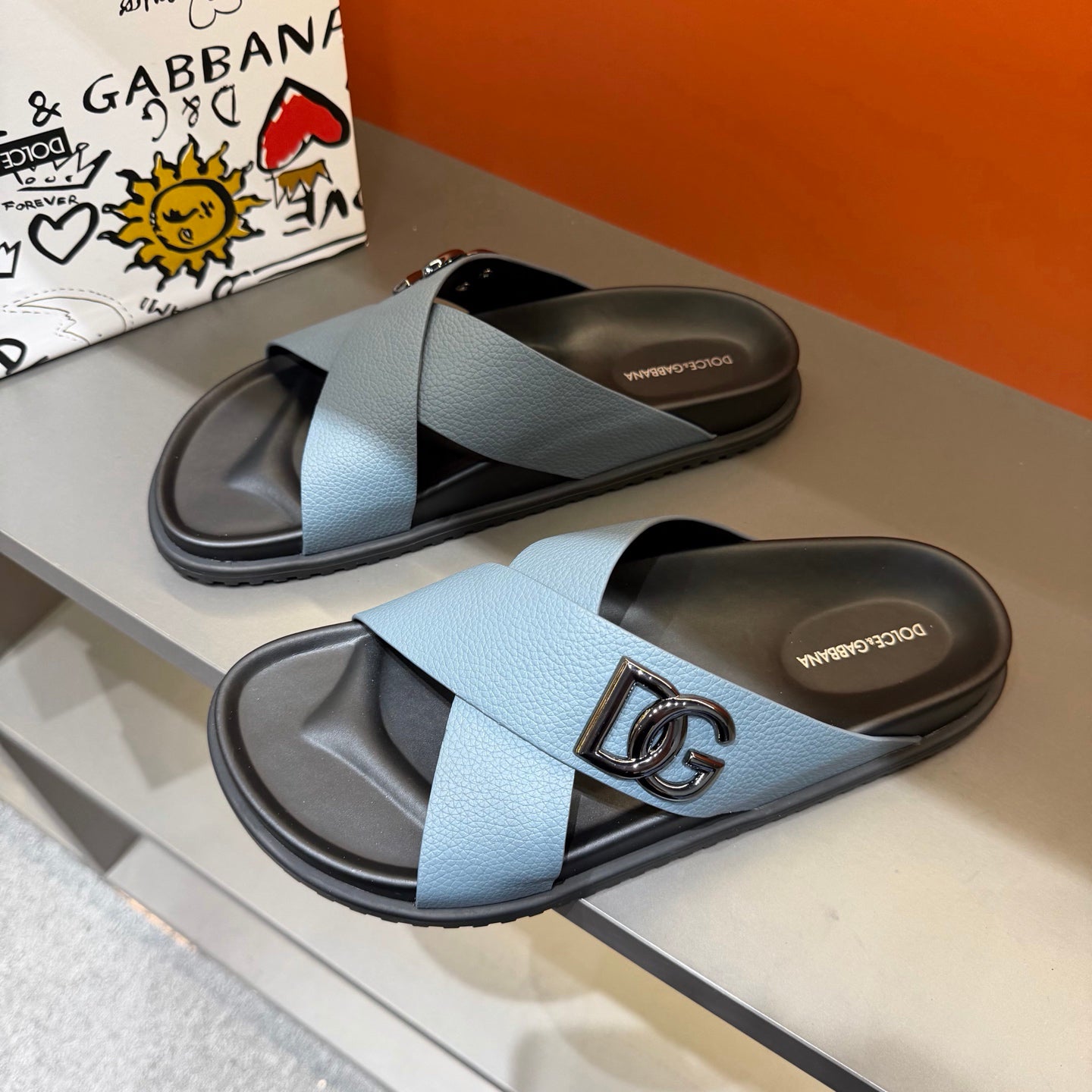 Elegant Cross-Strap Slide Sandals in Sky Blue