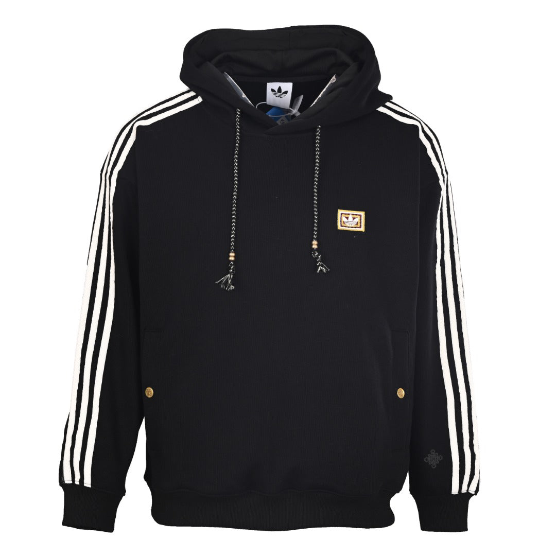 Statement Black Hoodie with Iconic Stripes