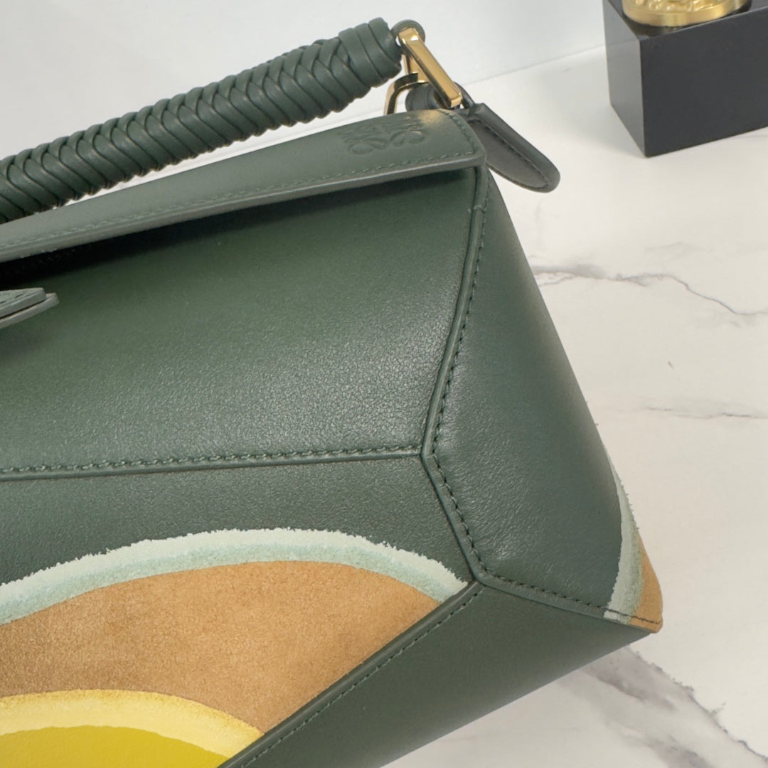 Structured Leather Shoulder Bag with Abstract Suede Panels (1113595538)