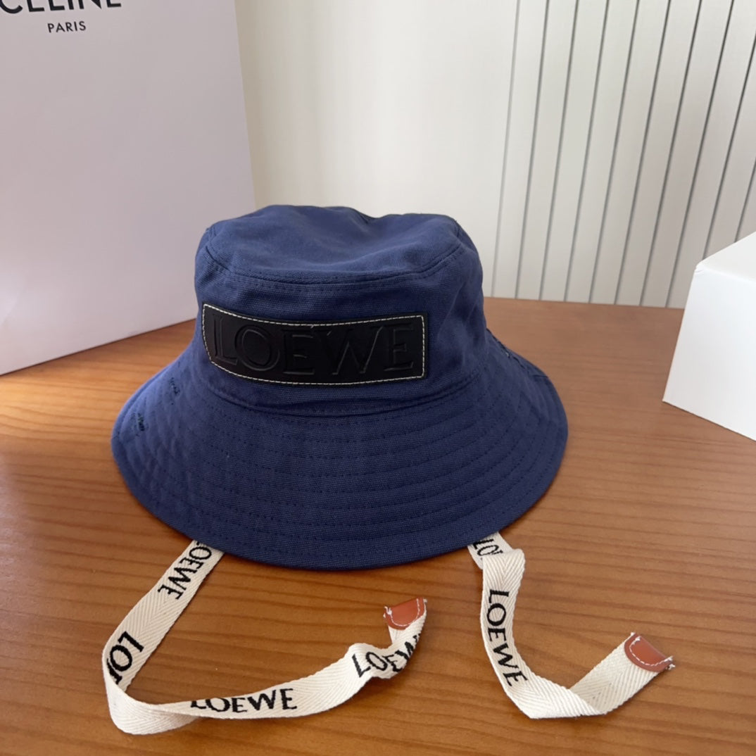 Blue Denim Bucket Hat with Long Straps