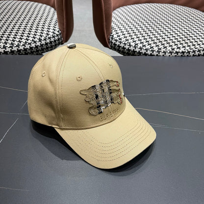 Khaki baseball cap with detailed embroidery on the front and an adjustable strap closure.