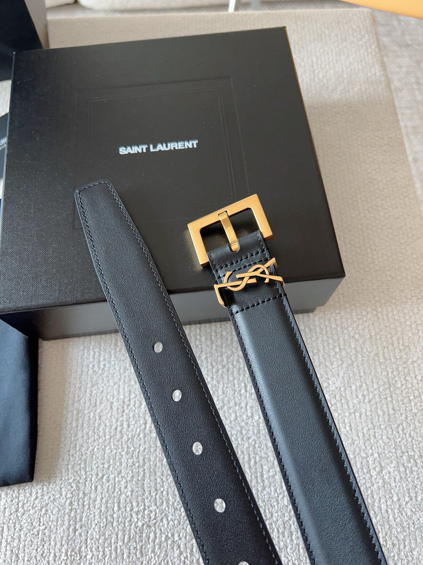 Black Leather Belt with Gold Buckle