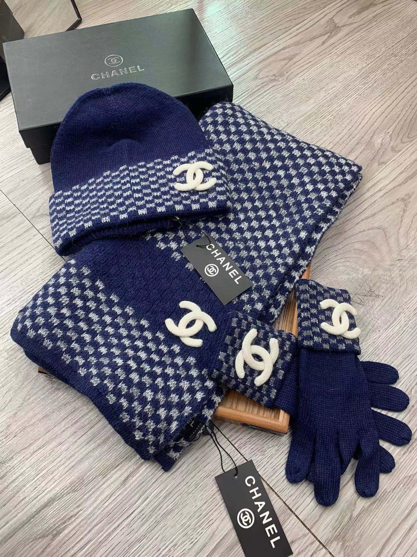 Knit Scarf Beanie Gloves Set (3pcs)