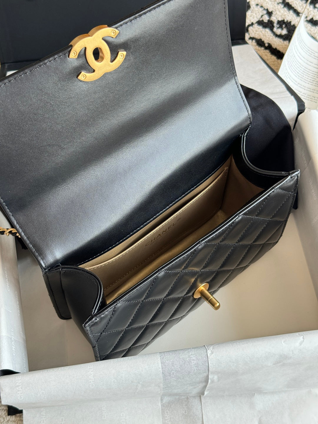 Classic Quilted Leather Handbag with Gold - Tone Hardware