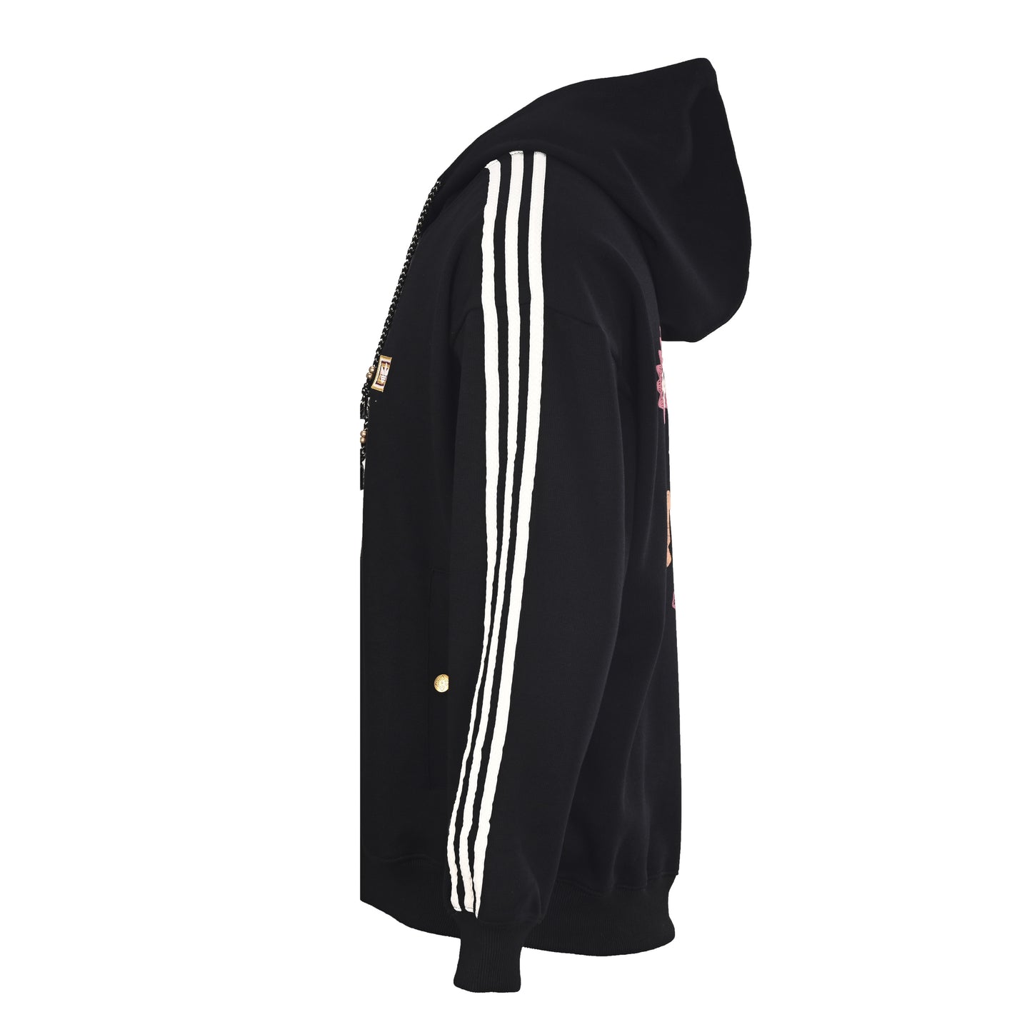 Statement Black Hoodie with Iconic Stripes