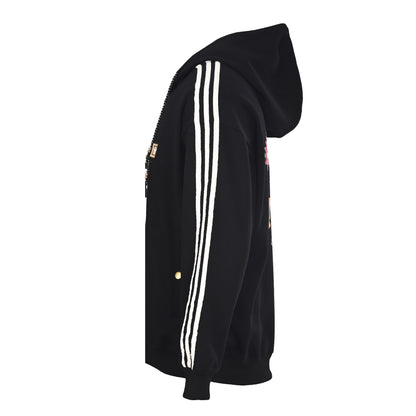 Statement Black Hoodie with Iconic Stripes