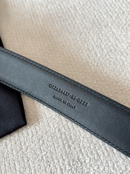 Black Leather Belt with Gold Buckle