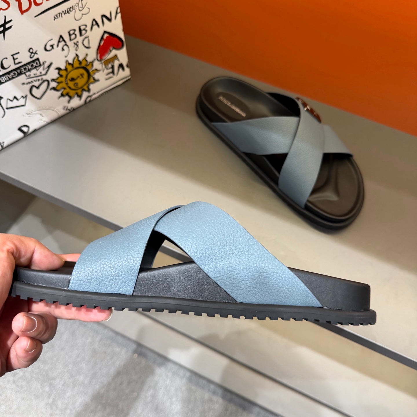 Elegant Cross-Strap Slide Sandals in Sky Blue